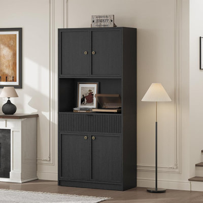 70" Tall Kitchen Pantry Cabinet with Countertop, Fluted Storage Cupboard with Doors & Drawer for Dining Room by Ebern Designs