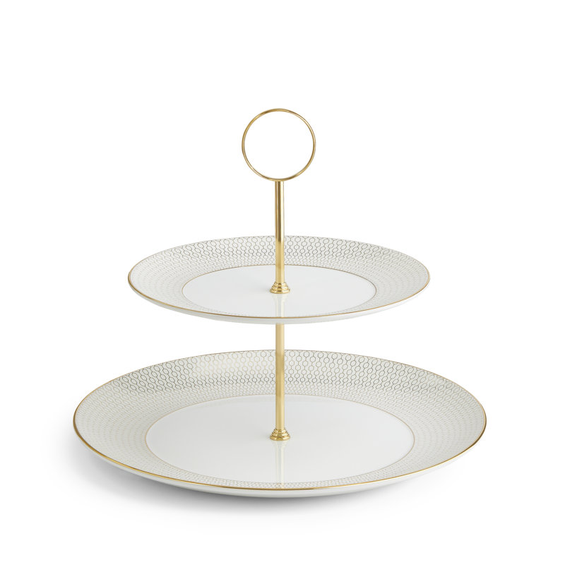 Gio Gold Ceramic Two Tier Cake Stand with 22-Carat Gold Banding
