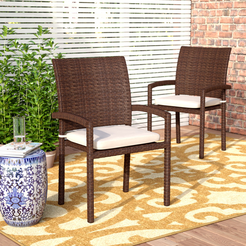 Chaise de patio empilable avec coussin Brochan, Brun