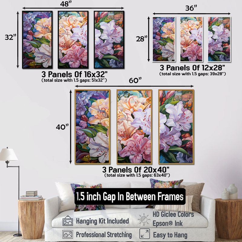 «Pink Rhododendron Country Bloom Charm I», ensemble d'art mural sur toile Rhododendron, Cadre naturel flottant