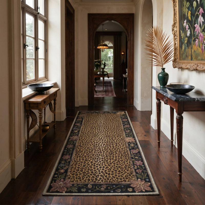 Tapis de couloir noir / brun clair lavable à la machine avec envers antidérapant, Tapis de couloir 72 po x 24 po