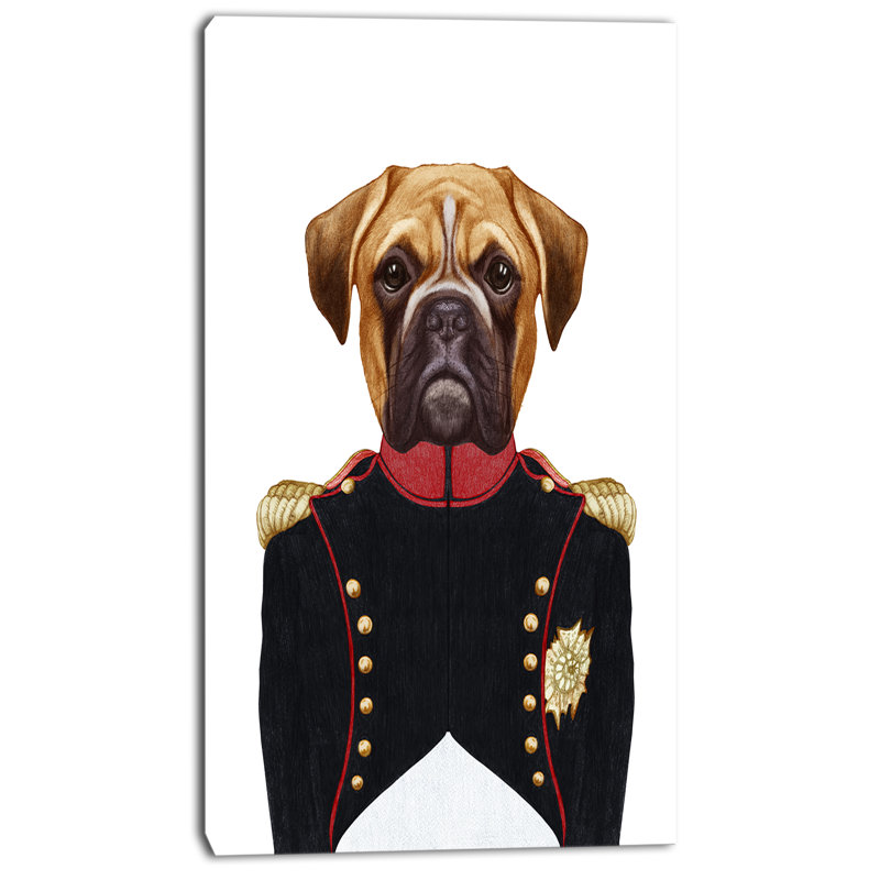 «Boxer Dog in Military Uniform», impression sur toile tendue, H 32 po x l 16 po x P 1 po