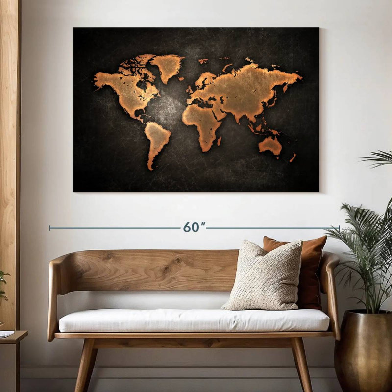 Carte du monde rétro Aliaz, H 34 po x l 51 po