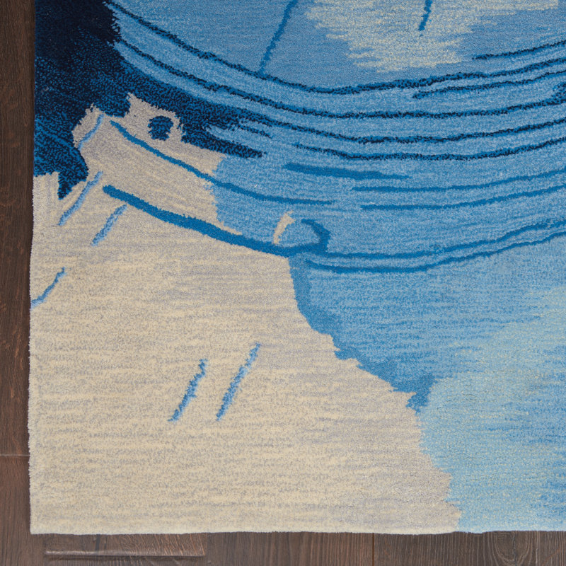 Tapis bleu / ivoire touffeté à la main Lavonne Abstarct, Rectangle 3 pi 9 po x 5 pi 9 po