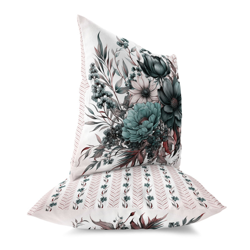 Coussin Aster Amore, H 16 po x l 16 po, Vert / rose