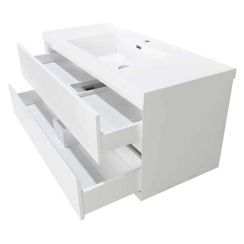 Chilmonik 41.9'' Single Bathroom Vanity with Engineered Stone Top, White