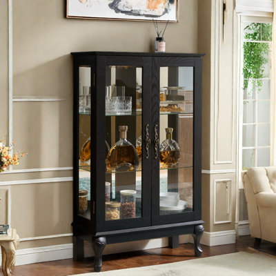 Curio Cabinet With 2 Tempered Glass Doors, Adjustable Shelves And Led Light by Wrought Studio
