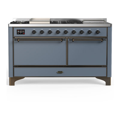 Majestic III Series 60 Inch Dual Fuel Range with 7 Sealed Burners, Griddle, Frenchtop in Blue Grey (Natural Gas, Burnished Trim)