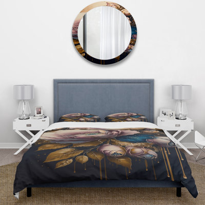 Ensemble de housse de couette Decadent Pink and Blue Roses II - Floral Rose - microfibre de polyester
