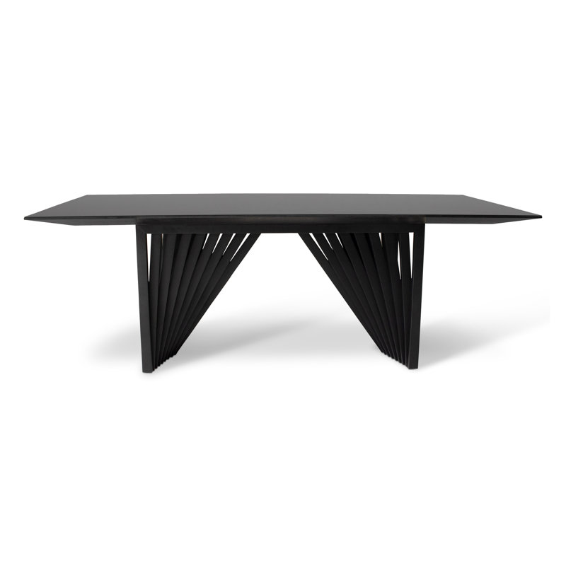 Modern Brazilian Laguna Glass Top Dining Table, Black Top/Ebano Base