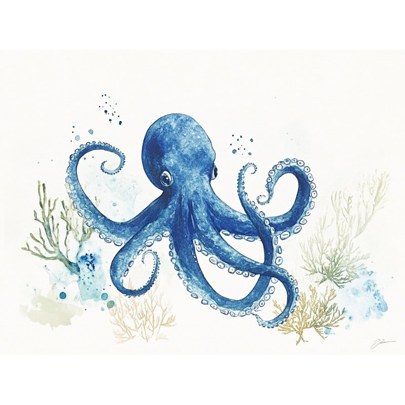«Ocean Wanderer - Blue Octopus», art mural sur toile, H 30 po x l 40 po