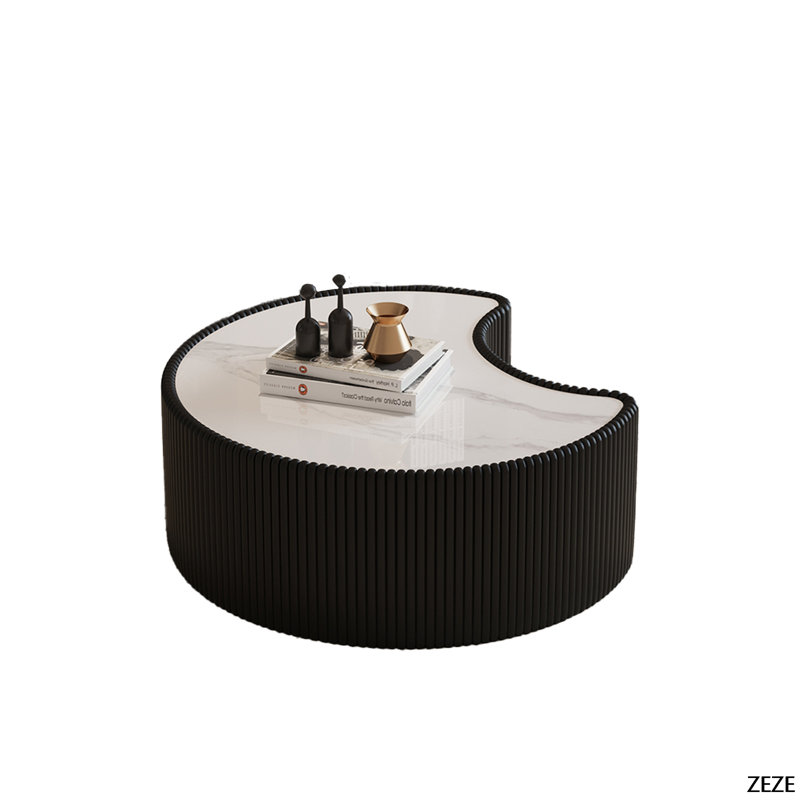 Table basse moderne en cuir fritté clair avec dessus en pierre et forme irrégulière pour le salon (chaque table a un motif unique)
