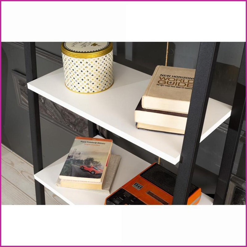 Bookshelf 5-Tier Modern Ladder Metal Frame for Small Spaces Living Room/Office | White | Metal, White