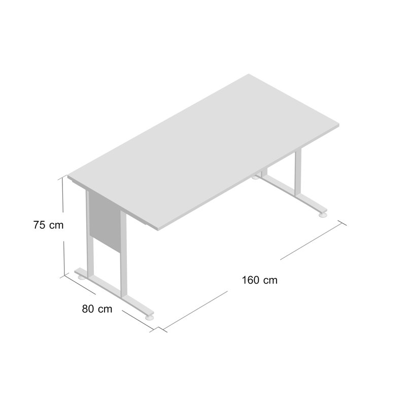 Cepeda Metal Base Desk Shell, Weiß/Grau, 75 cm H x 160 cm B x 80 cm T
