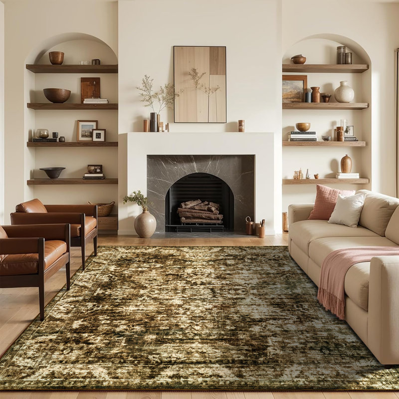 Straub Washable Rug Big Vintage Rug Traditional Mat Distressed Indoor Foldable Thin Rug Retro Accent Rug Floral Print Rug Non Slip Carpet Living Room Dining Room Office