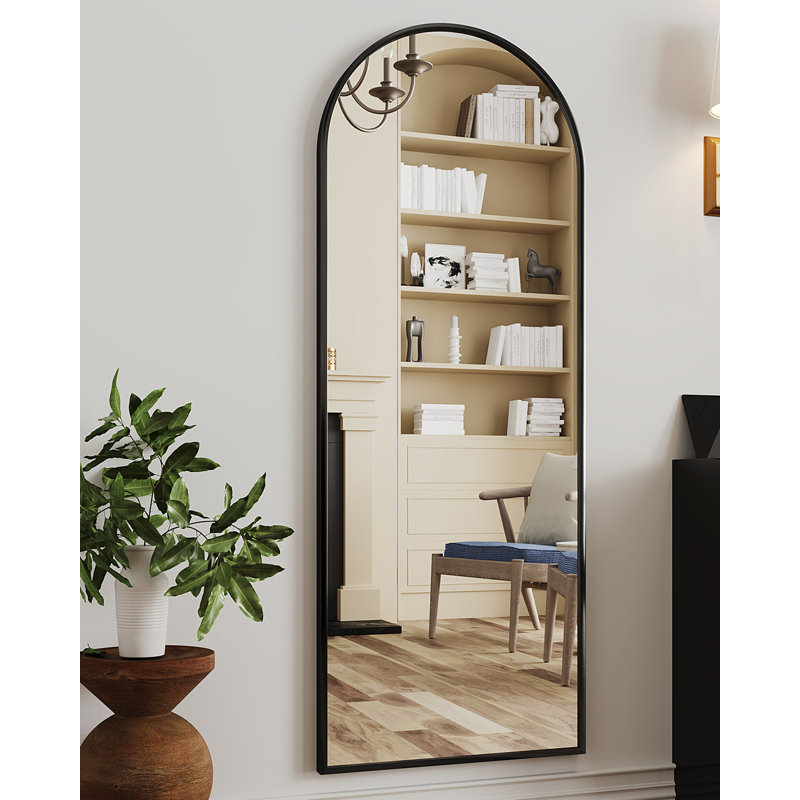 Arched  Metal Oversized Full-Length Mirror, 58" x 18", Black