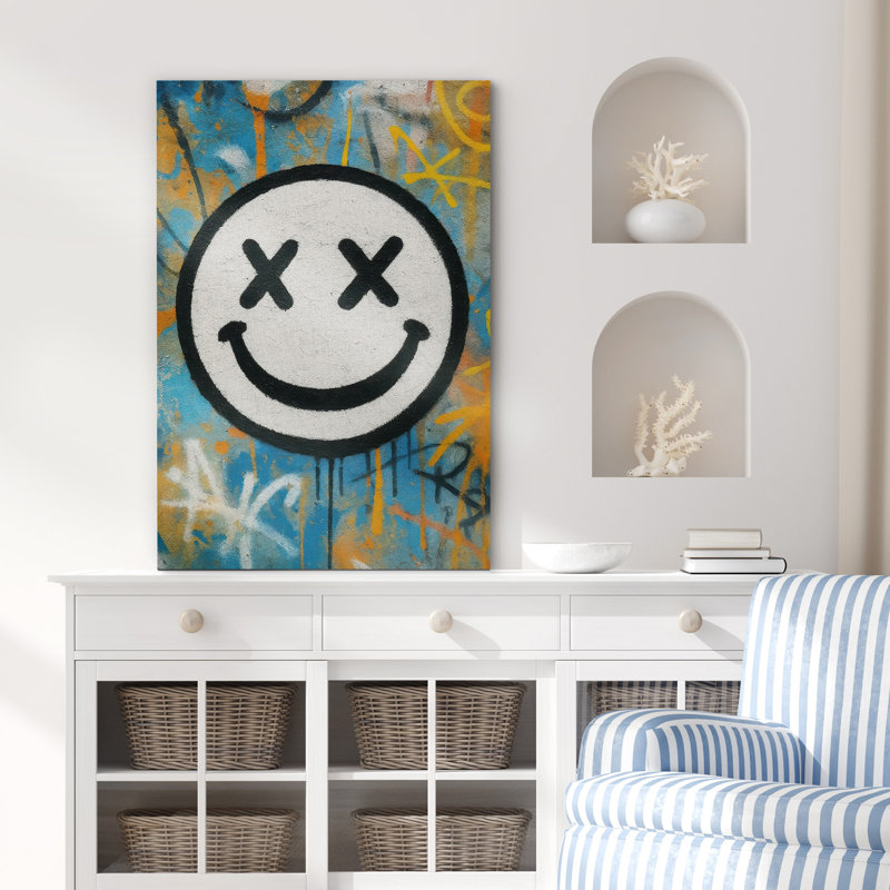 «Graffiti Smile Face Pop Art», reproduction d'art sur toile encadrée, H 48 po x l 32 po x P 1,5 po, Toile tendue