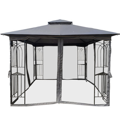 Tente de pavillon 10 x 10 avec pavillon à deux niveaux et filet, idéal pour les pelouses et les fêtes dans la cour - Rouille grise - Encadrement pour moustiquaires