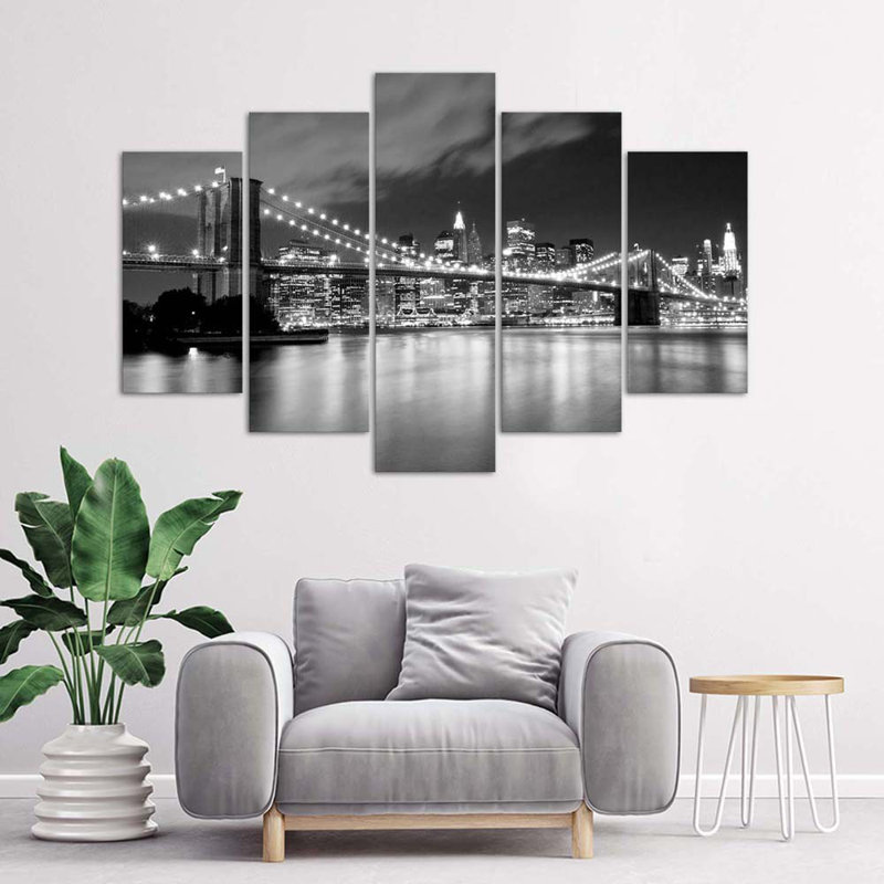 New York City Bridge - 5 Piece No Frame Print on Canvas, 70cm H x 100cm W