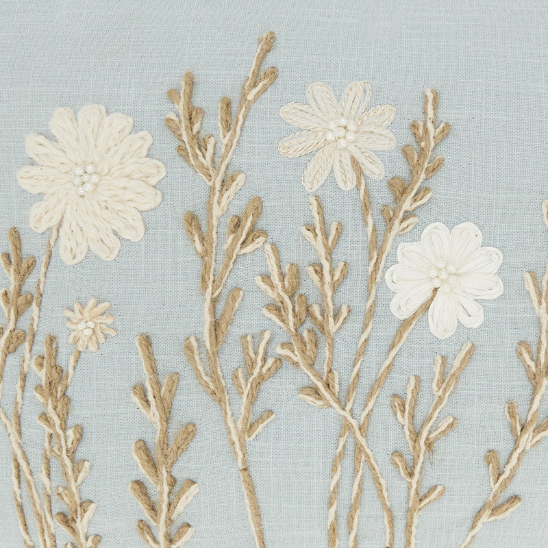 Delicate Embroidered Floral Pillow Cover, Polyester, Blue