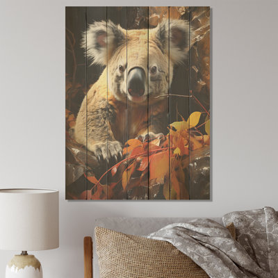Koala Bush Retreat II - Koala Animal On Wood Print