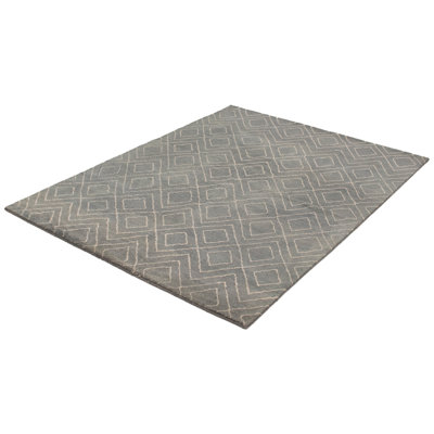 Tapis gris en laine noué à la main 6 pi 10 po x 9 pi 6 po Theodora