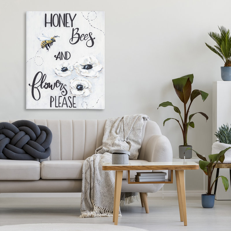 Toile jardin, abeilles et fleurs, design par Sara Baker, H 30 po x l 24 po