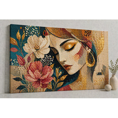 Art floral sur toile grand visage de femme, peinture de beauté abstraite, décor moderne et élégant pour le bureau de la chambre à coucher, impression sur toile 24 x 36 pouces - prête à être accrochée