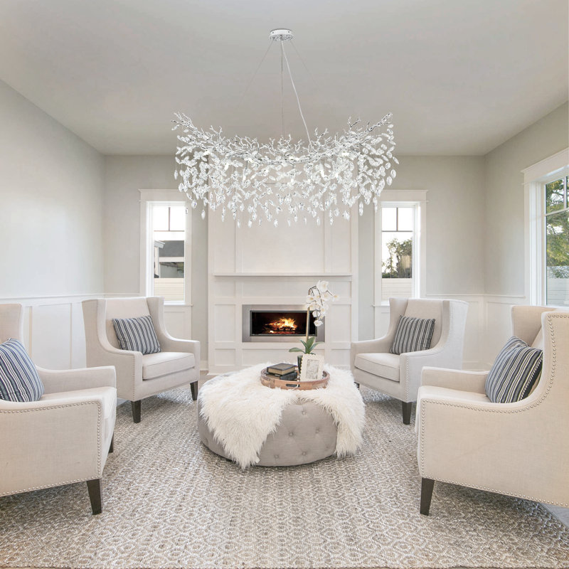 Tree Branch Crystal Chandelier Lighting, 14, Silver/White, 15.7" H x 47.2" W x 15.7" D
