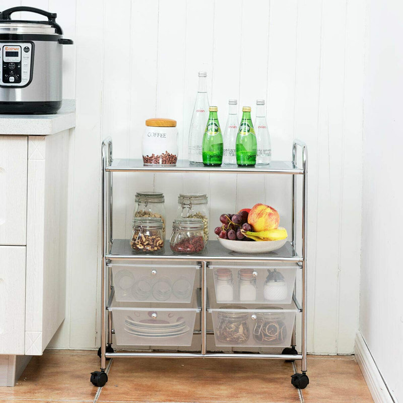 29.5'' H x 25'' W Utility Cart with Wheels, Silver/Clear