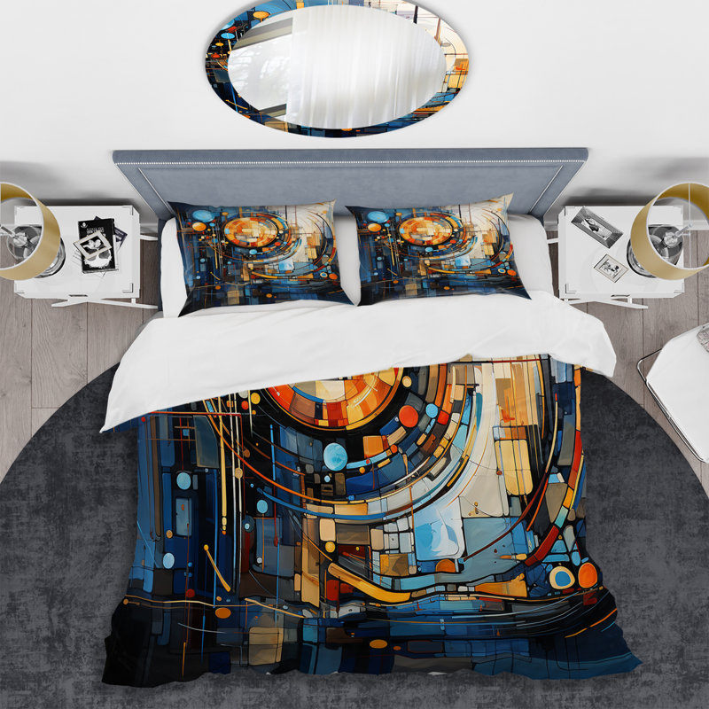 Ensemble de housse de couette Minimalisme jaune et bleu Elegance I - Abstract Modern Shapes