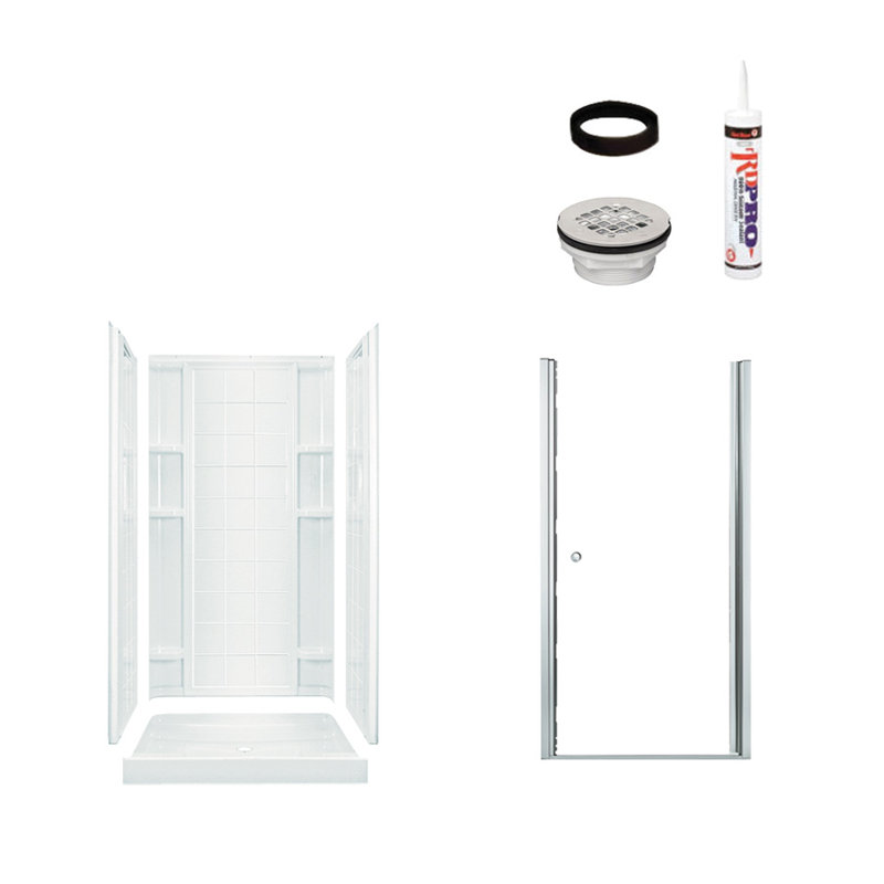 Ensemble 42" W x 75.75" H Framed Rectangle Hinged Shower Stall and Base Included, Chrome/White