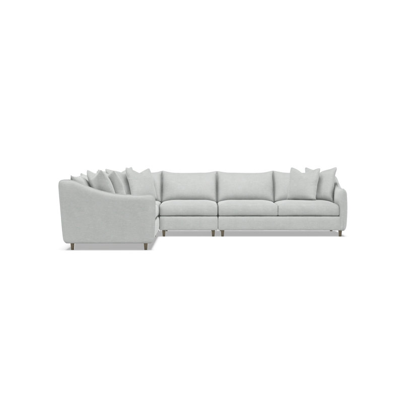 Joli Sectional, Gray Polyester, 32.5" H x 137.5" W x 107.5" D, Dark Brown Wood