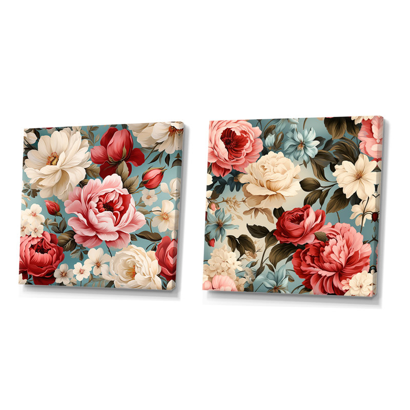 Matis - Ensemble de 2 décorations murales florales, Toile tendue, H 16 po x l 33 po x P 1 po