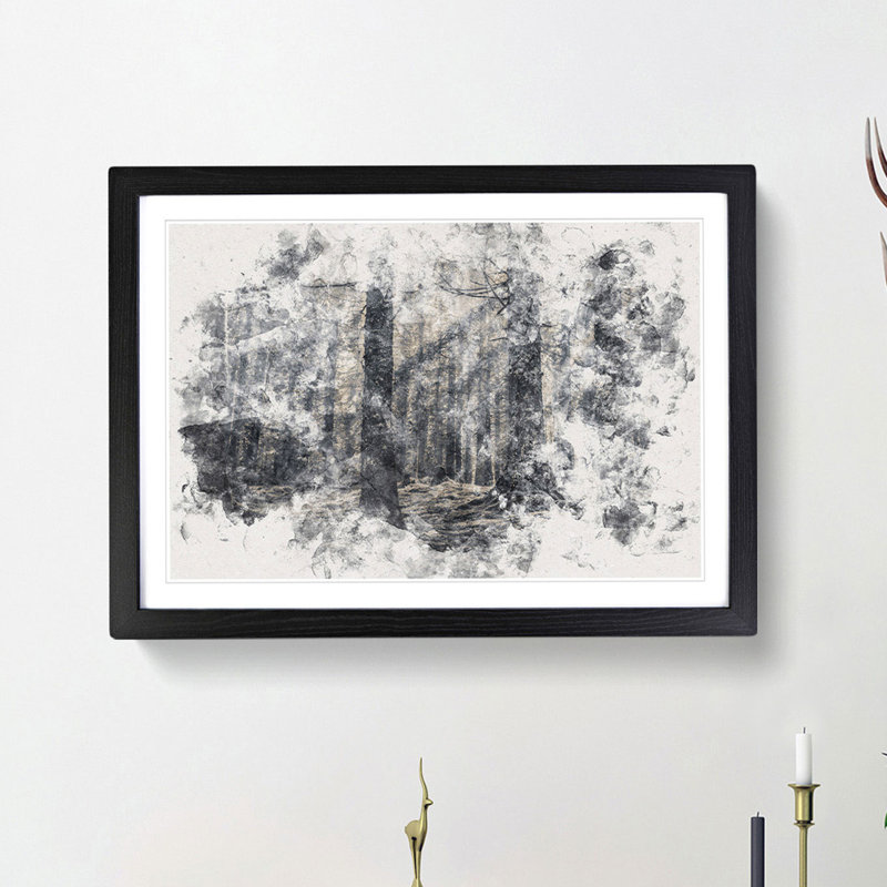 Pine Tree Forest - Picture Frame Painting Print, 24cm H x 33cm W x 2cm D, Black Framed