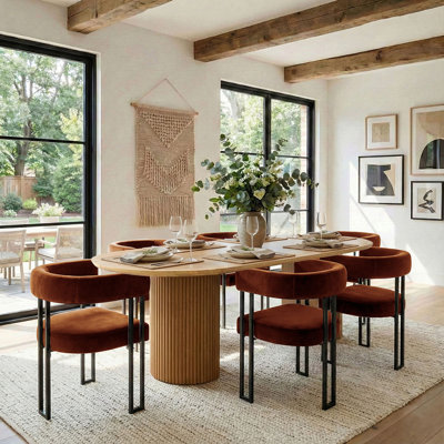 6 - Person Dining Table Sets With Oval Table & 6 Upholstered Velvet Chairs