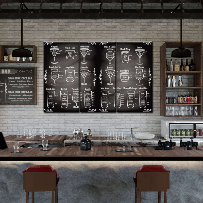 «Cocktail Ingredients», ensemble de 3 pièces d'art mural sur toile, H 24 po x l 38 po