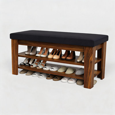 Banc à chaussures d'entrée, rangement à chaussures en bois à 2 niveaux - Aspect bois massif - Solution gain de place pour le corridor, noyer, 100 cm