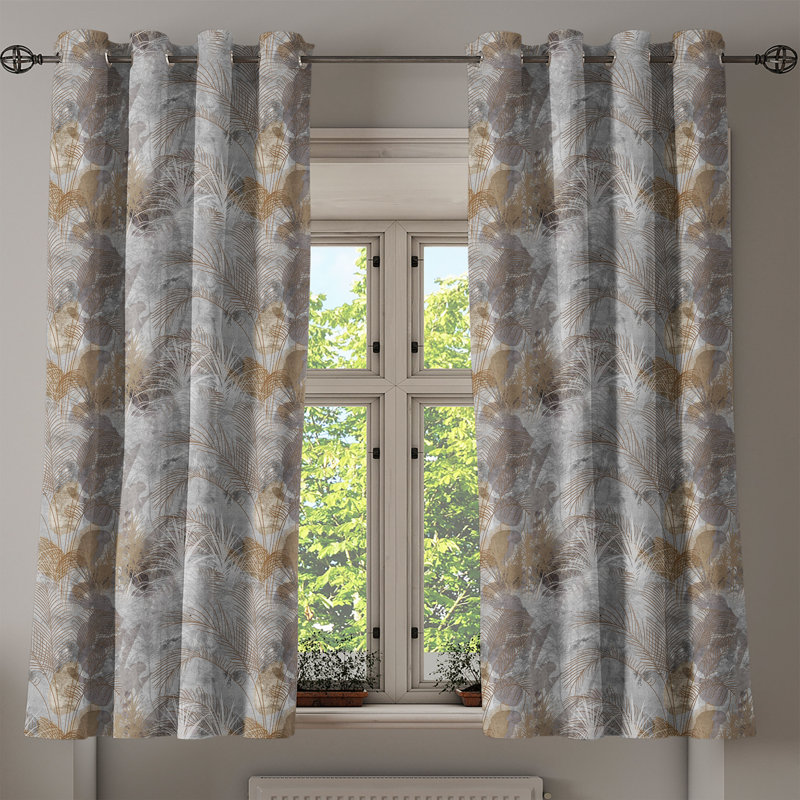 Dakota Fields Nature Grommet Curtain Exotic Jungle Leaves Sketchy 50" x 72" Charcoal Grey Pale Camel, 50" W x 63" L