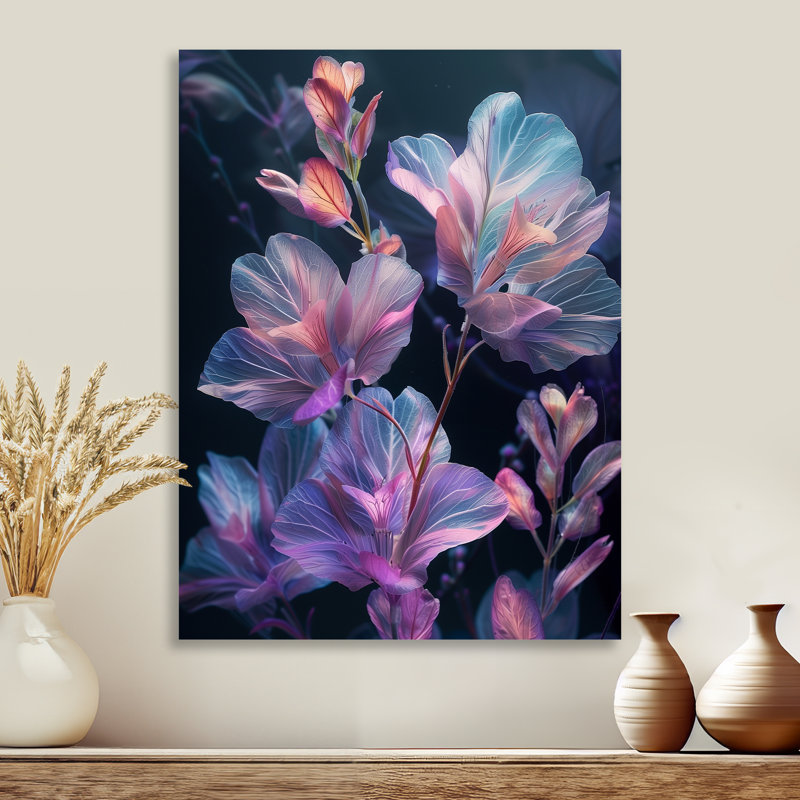 Rose rose, bleu, fleur de pomme II, Sans cadre, métal, H 24 po x l 32 po