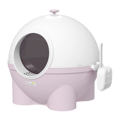 Hooded Cat Litter Box, Large Kitty Litter Pan with Lid, Scoop, Leaking Sand Pedal, Top Handle