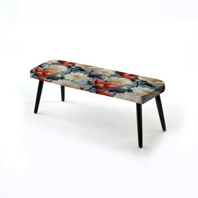 Beige et motif de coquelicots de couleur - banc rembourré floral noir