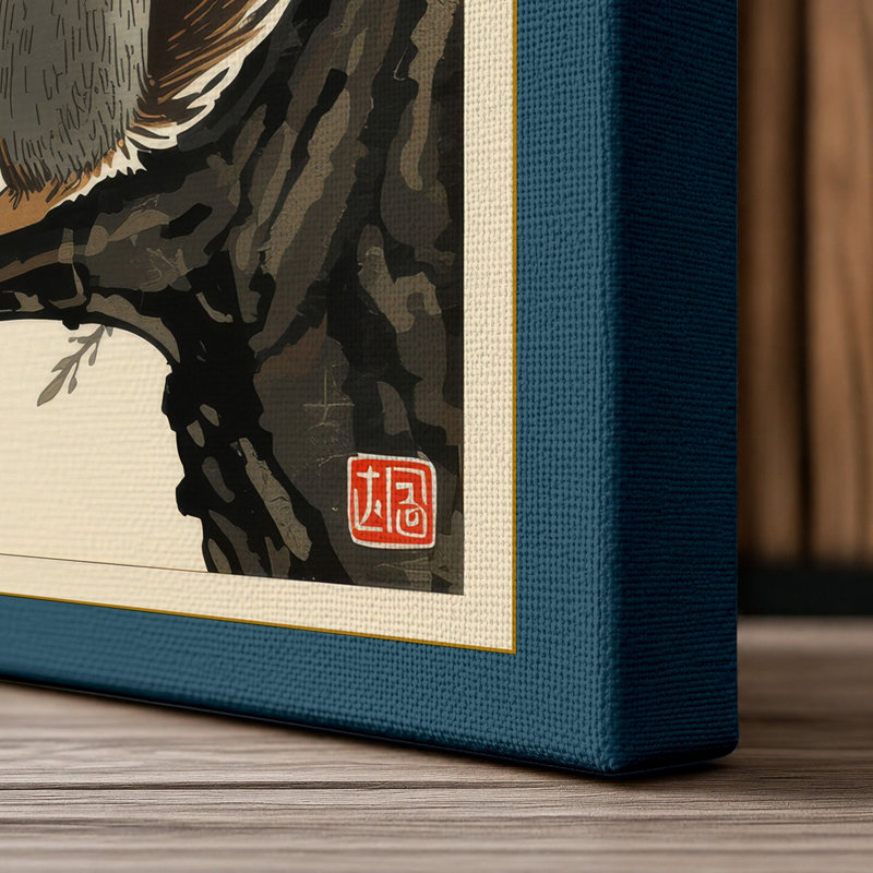 Squirrel in Silence Japandi - Wrapped Canvas, 24x16 - 61.0 x 40.6 cm, Teal Border