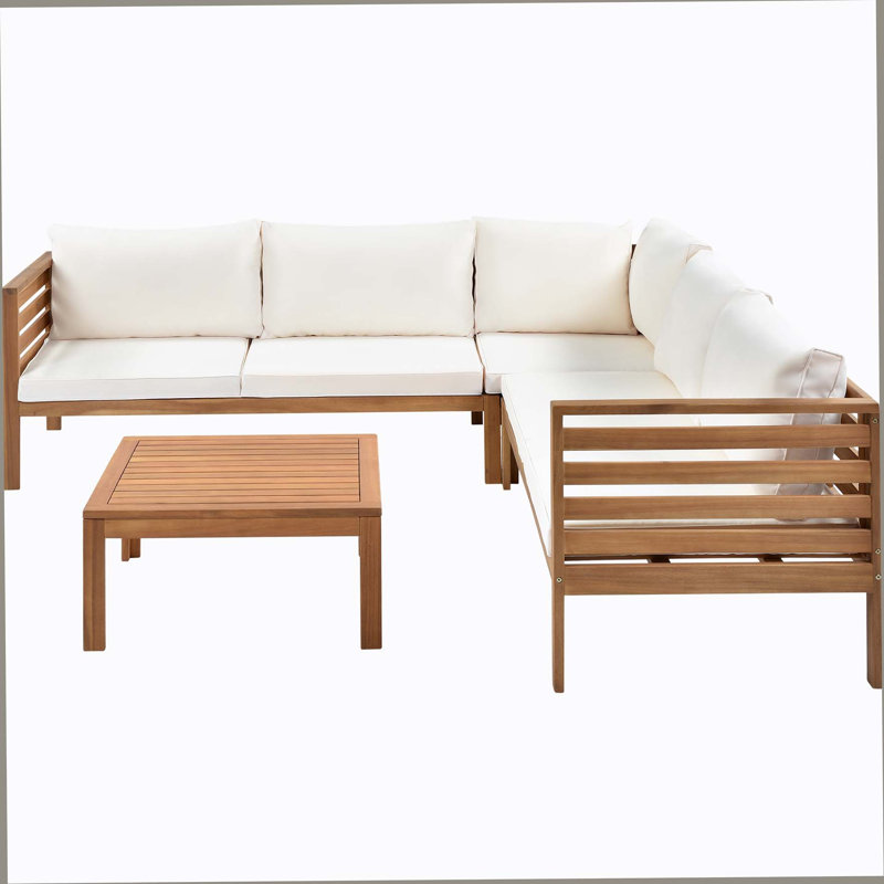 Ensemble de canapé d'extérieur à structure en bois avec coussins beiges Design exotique résistant à l'eau et aux rayons UV