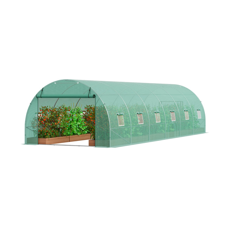 Walk-in Tunnel Greenhouse Galvanized Frame PE Cover, 16.5cm H x 24.6cm L x 74.2cm D, Green