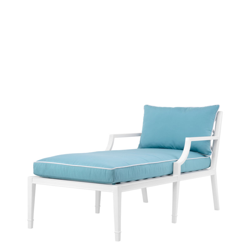 Chaise longue avec coussin Bella Vista, Cadre blanc / coussin bleu