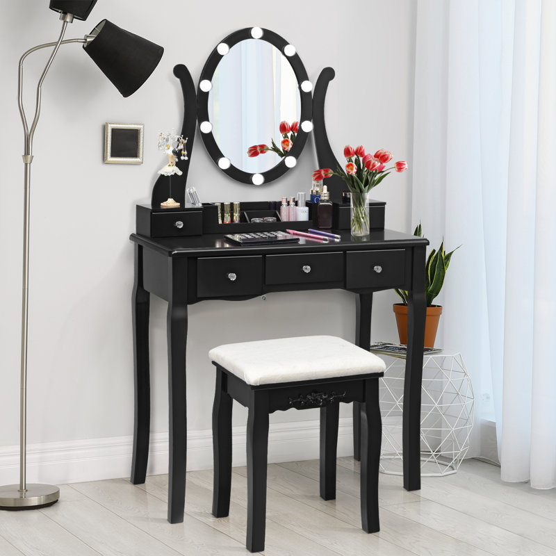 Ensemble coiffeuse et tabouret Craney, Noir
