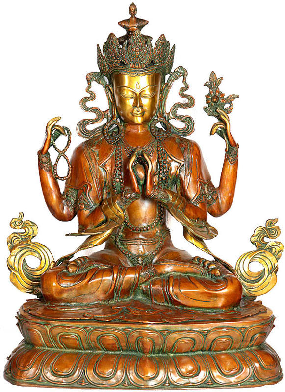 Grande taille Avalokiteshvara à quatre bras (divinité bouddhiste tibétaine)