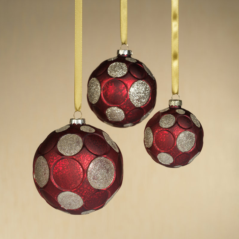 Ensemble de 4 boules en verre givré mat 4,75 po Serenity, Rouge/doré