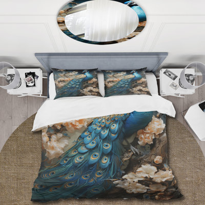 Peacock Encaustic Portrait I - Peacock Duvet Cover Set - Microfiber Polyester
